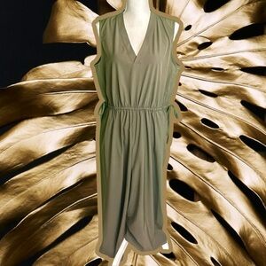 Calvin Klein Olive Green V-Neck Sleeveless Drawstring Waist Wide Leg Jumpsuit 14
